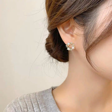 Akoya Pearl Earrings with Olive Leaf Design | S925 Sterling Silver · Zircon Accents