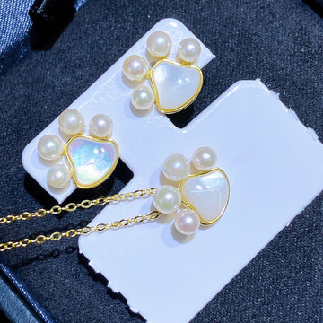 Cat Paw Akoya Pearl Set — Pendant & Stud Earrings (Chain Sold Separately) | 3–4mm Japanese Akoya · S925 Sterling Silver