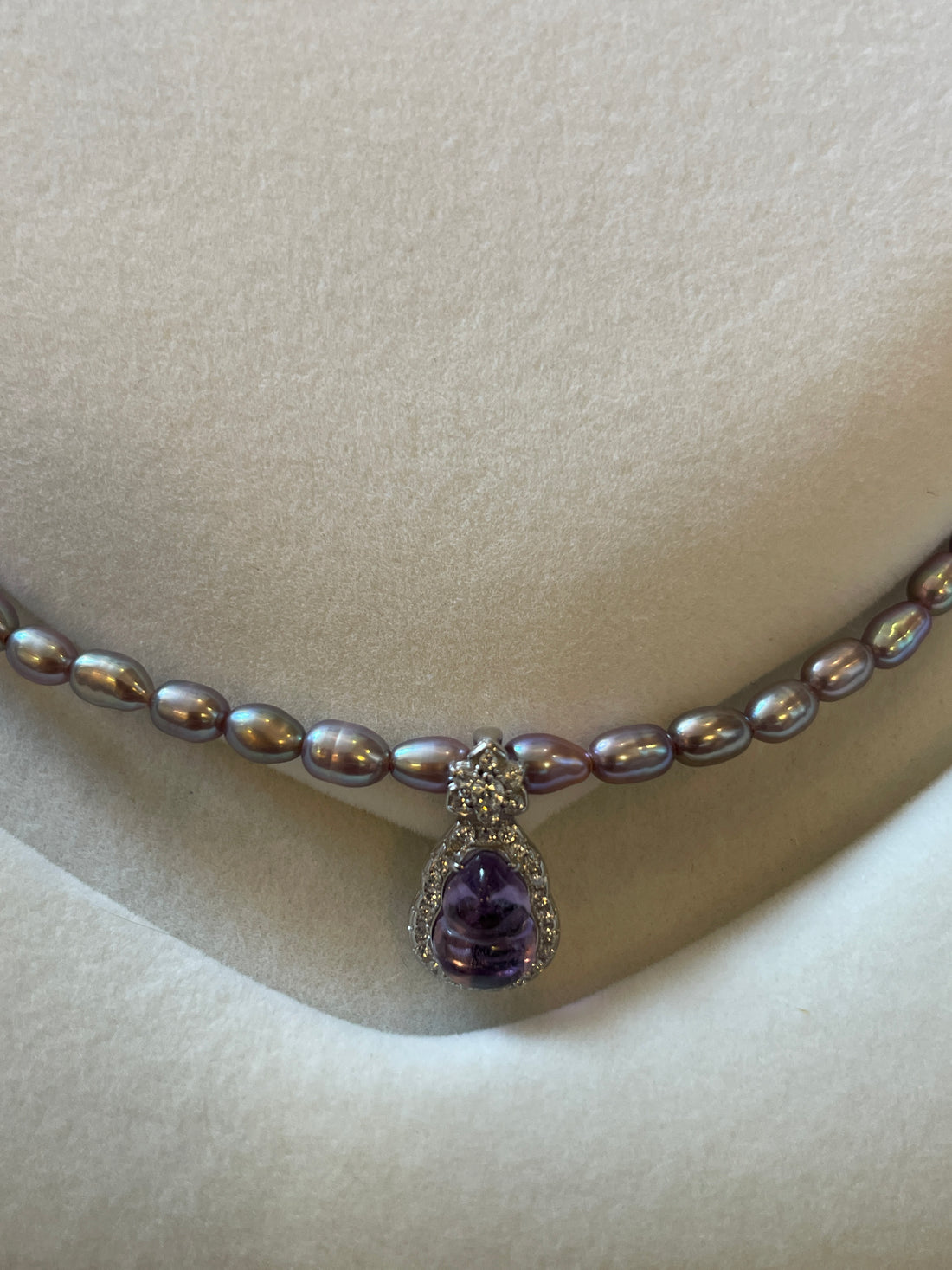 Amethyst Gourd Pendant Necklace with Freshwater Pearls | S925 Sterling Silver · Strong Luster · Iridescent Glow