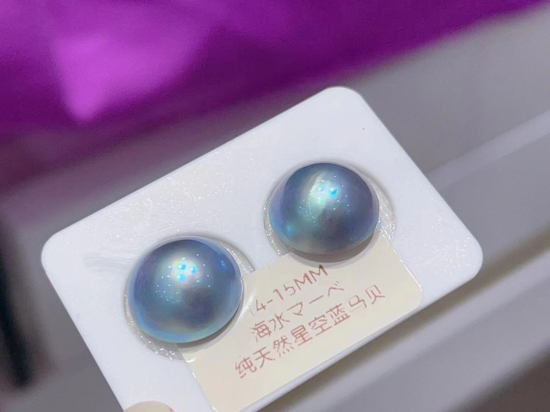 Blue Mabe Pearl Earrings | 15–16mm · Saltwater · S925 Silver Posts