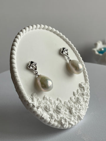 Freshwater Baroque Pearl Drop Earrings | 9–12mm · White Teardrop · S925 Sterling Silver · 26–30mm Length