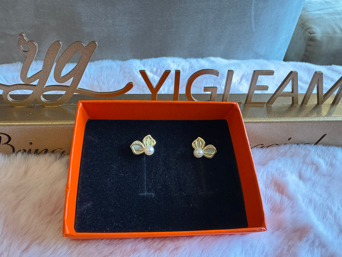 Double Leaf Akoya Pearl Stud Earrings | 3mm Round Pearls · Anti-Tarnish Silver-Plated Copper · Petite &amp; Refined