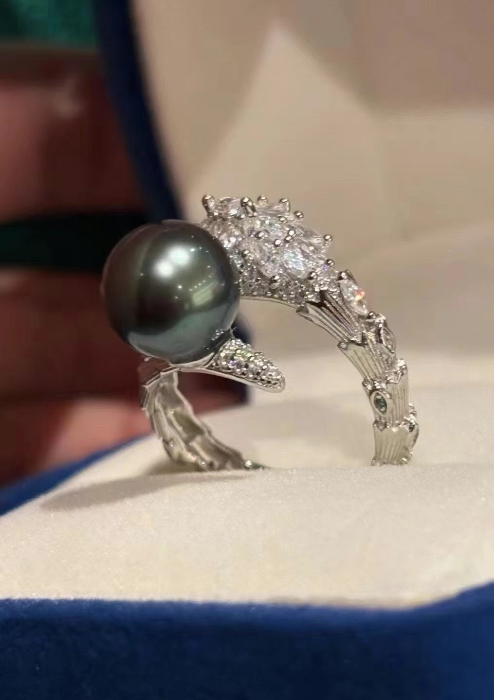 Snake Design Tahitian Pearl Ring | 9–10mm · Near Round · S925 Sterling Silver