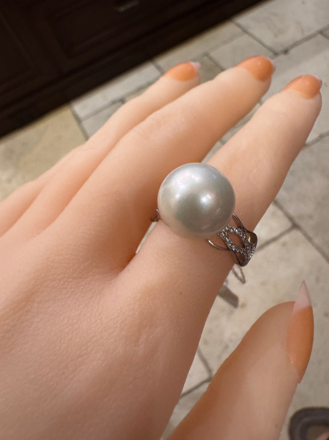 Freshwater Pearl Ring | 12.1mm · Round · Adjustable · Zircon-Set 925 Sterling Silver