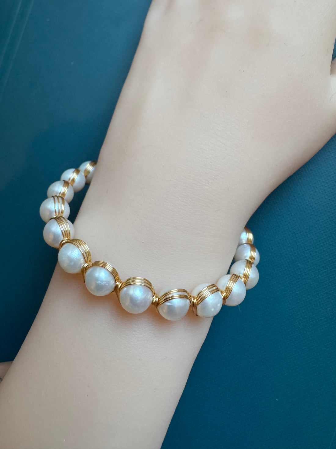 Freshwater Pearl Bangle | 6–7mm · Near Round · Fine Luster · Brushed Anti-Oxidation Metal
