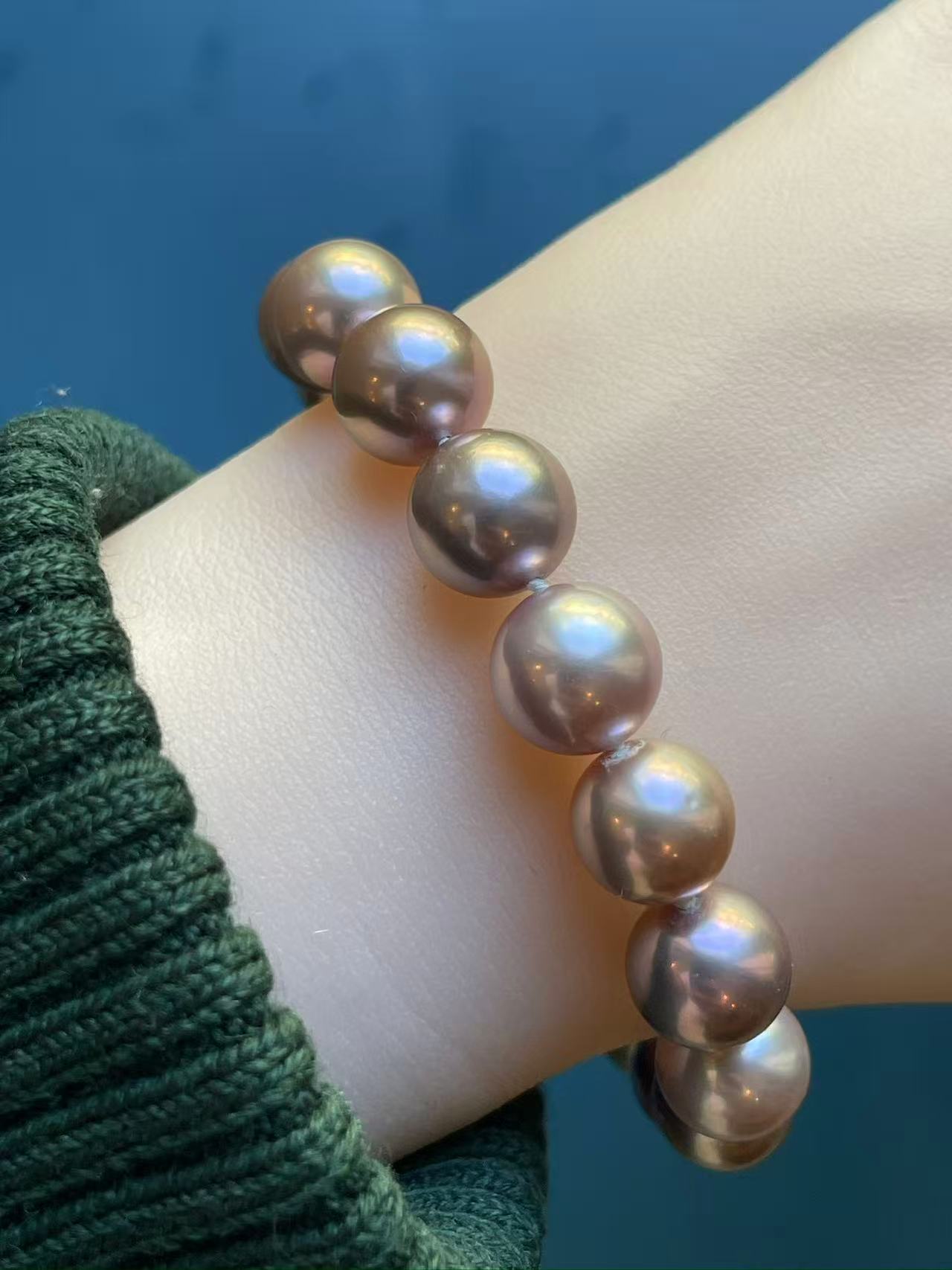 Freshwater Pearl Bracelet | 9.8–10.6mm · Rare Copper-Purple Hue · Nearly Round · S925 Sterling Silver