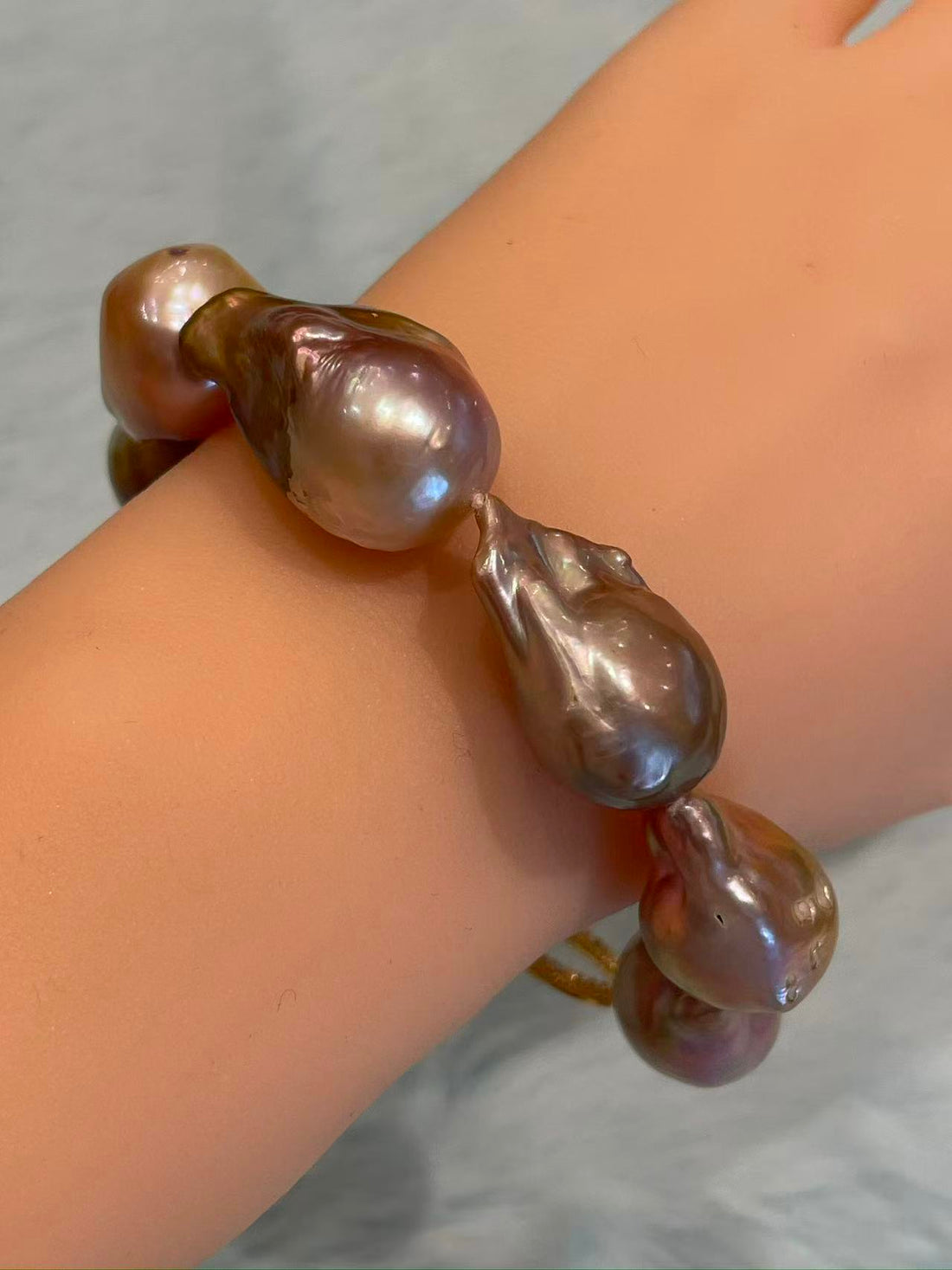 Baroque Freshwater Pearl Bracelet | 23cm · Lavender &amp; Champagne · Iridescent Glow · Zircon &amp; Anti-Oxidation Metal