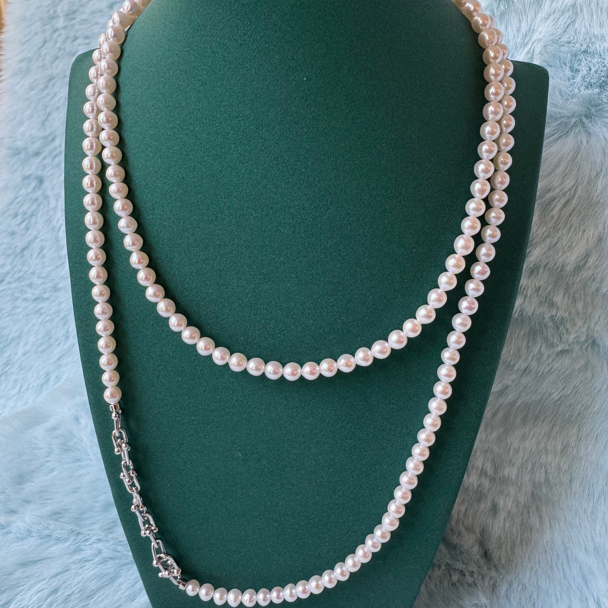 Freshwater Pearl Necklace | 90cm · 4.6–4.8mm · Double-Wrap · S925 Sterling Silver Horseshoe Clasp
