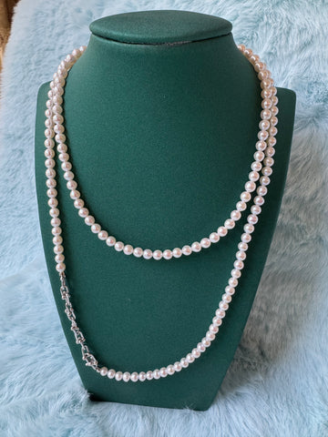 Freshwater Pearl Necklace | 90cm · 4.6–4.8mm · Double-Wrap · S925 Sterling Silver Horseshoe Clasp