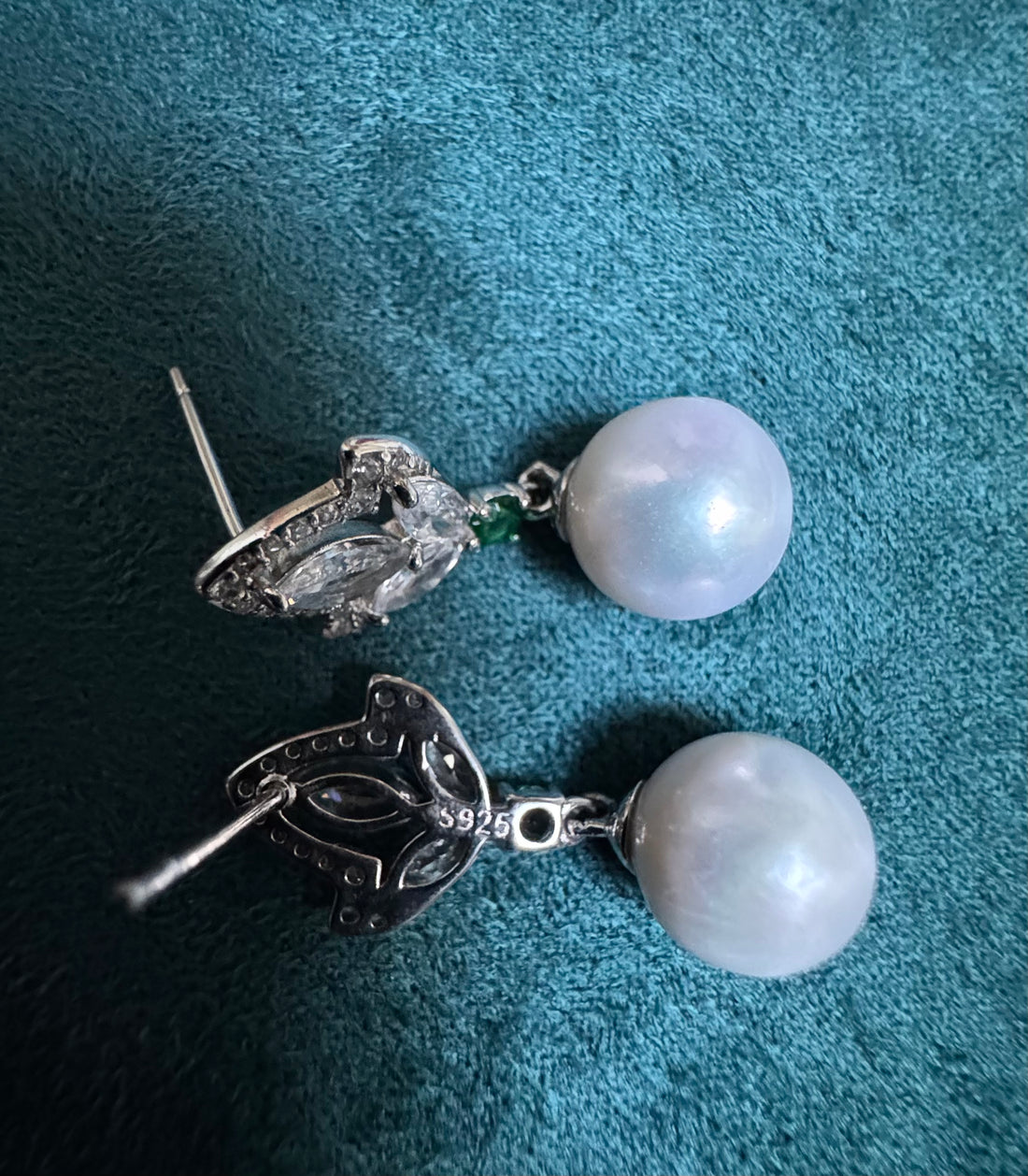 Freshwater Pearl Drop Earrings — 9–10mm Near-Round · Zircon Flower · S925 Sterling Silver · 2.8cm