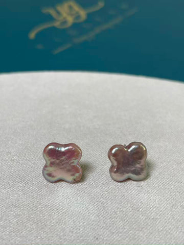 Freshwater Pearl Stud Earrings | 3×9mm · Purple Flower Shape · S925 Sterling Silver
