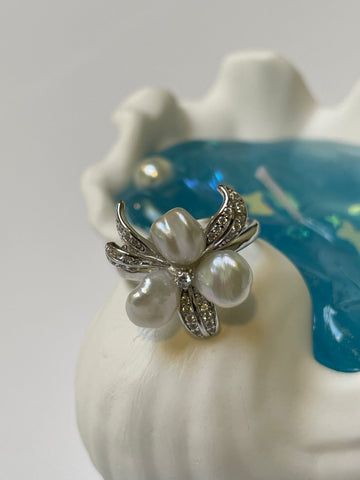 Adjustable Freshwater Pearl Ring | Open Band · S925 Silver · Color May Vary Slightly