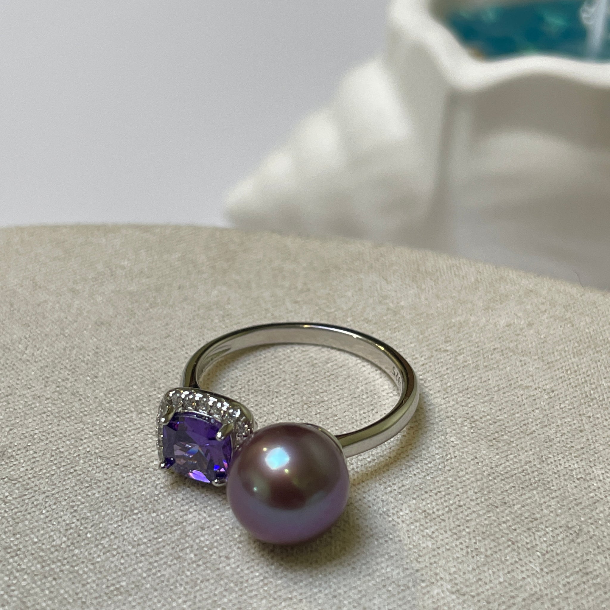 Bague ouverte en perle d'eau douce | Perle naturelle · Argent S925 · Anneau réglable