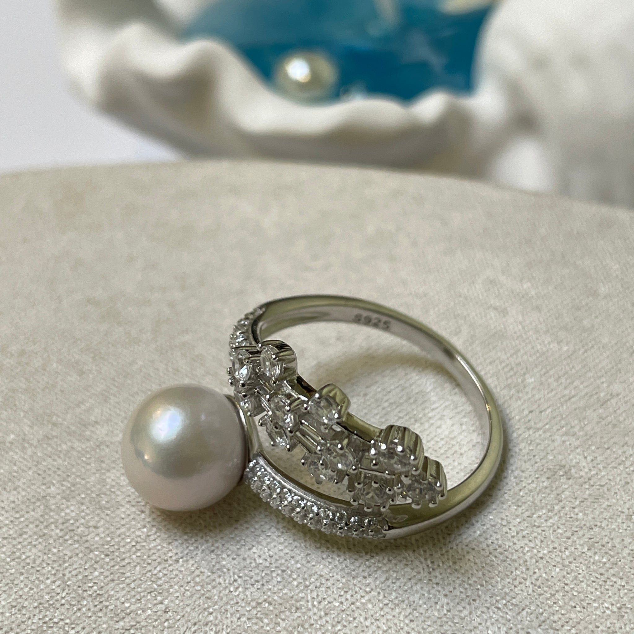 Edison Pearl Open Ring | 9–10mm Natural Pearl · S925 Silver · Adjustable Band