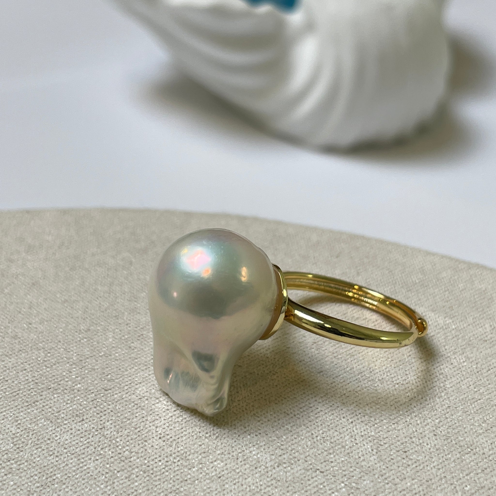 Baroque Freshwater Pearl Ring | 14–28mm · White Pearl · Adjustable · Tarnish-Resistant Metal