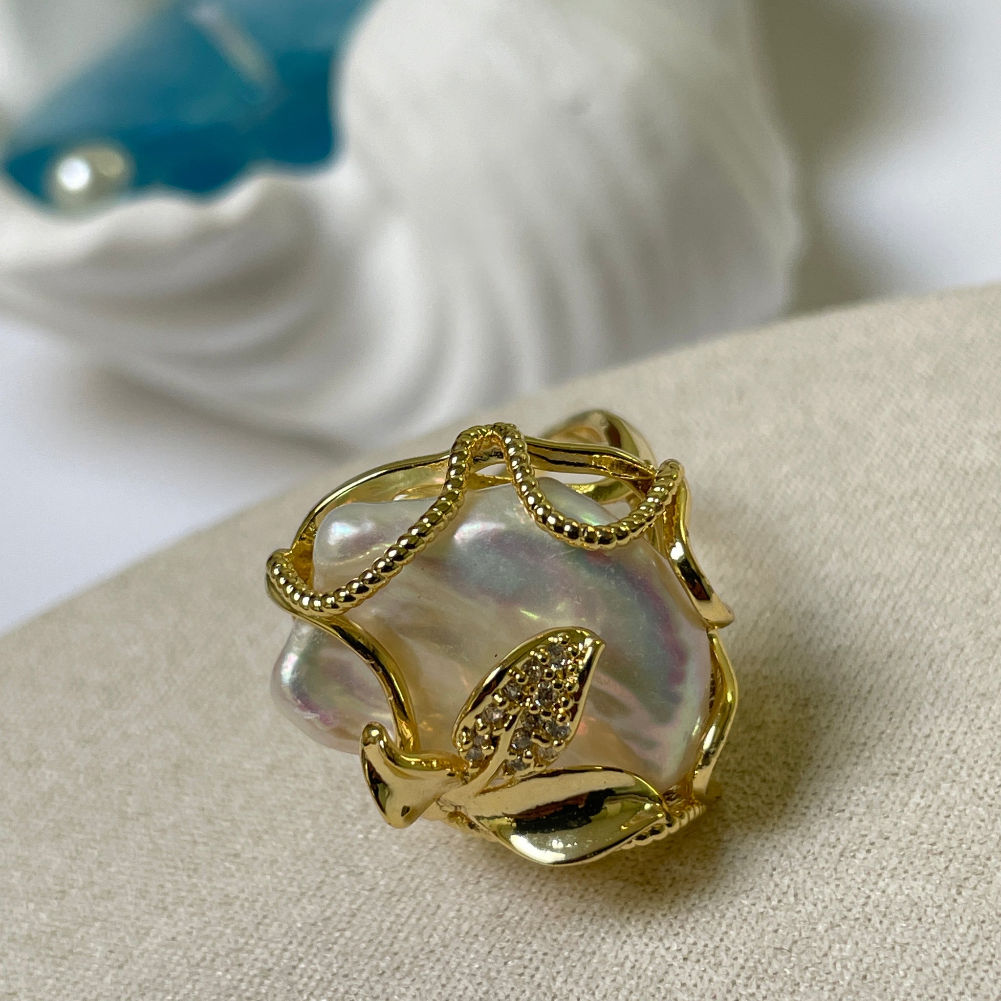 Baroque Freshwater Pearl Ring | Square Lavender Pearl · Adjustable · Tarnish-Resistant Metal