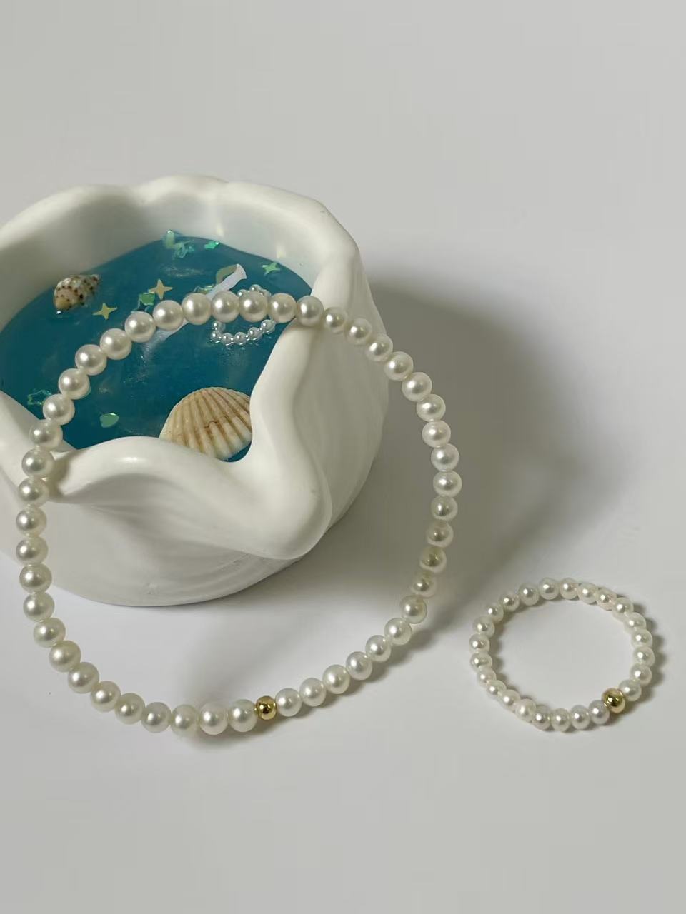 Mini Freshwater Pearl Bracelet &amp; Ring Set | 3mm &amp; 2mm Near-Round Pearls · Stretch Cord · Delicate Everyday Elegance