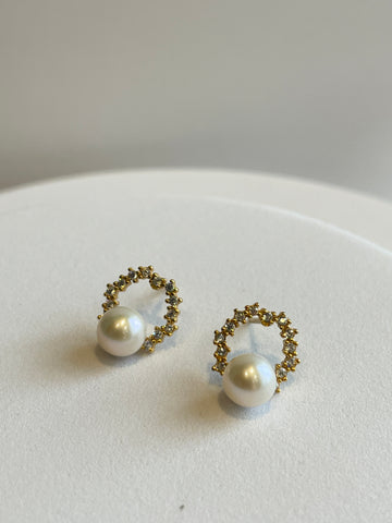 Saltwater Pearl Stud Earrings | 6–7mm · White · Gold-Plated S925 Sterling Silver · 11×12mm Total Size