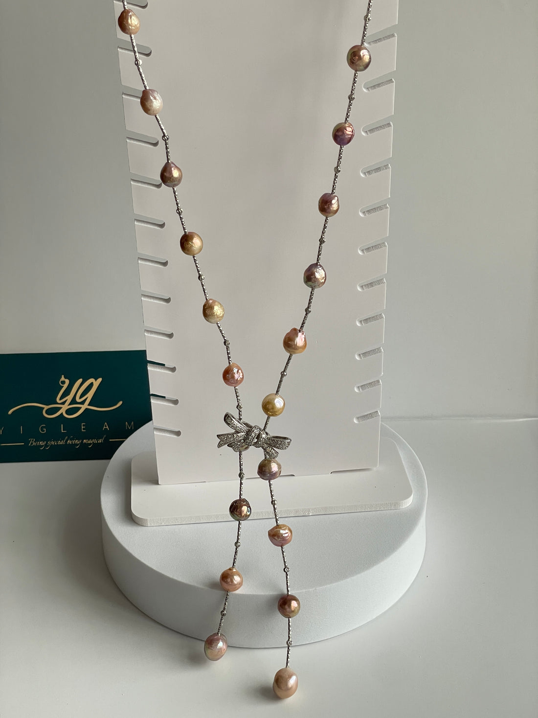 Freshwater Baroque Pearl Necklace | 9–14mm · Iridescent Champagne · Silver-Tone Metal · Bow Clasp · 80cm Length