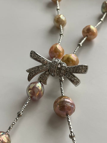 Freshwater Baroque Pearl Necklace | 9–14mm · Iridescent Champagne · Silver-Tone Metal · Bow Clasp · 80cm Length