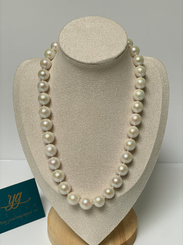 Freshwater Pearl Necklace | 11–13mm · Near Round · Golden Overtone · S925 Ingot Clasp Series: Statement Stud Series
