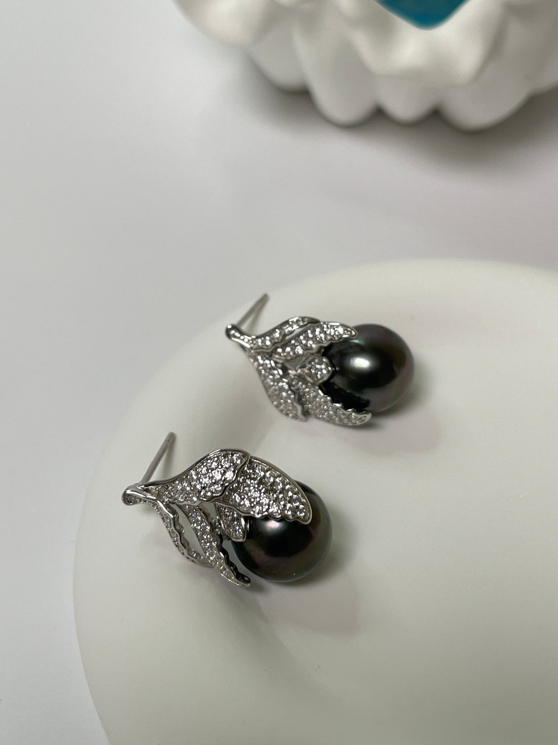 Tahitian Pearl Drop Earrings | 10–11mm · Teardrop Shape · Peacock Overtone · S925 &amp; Zircon Leaf Design