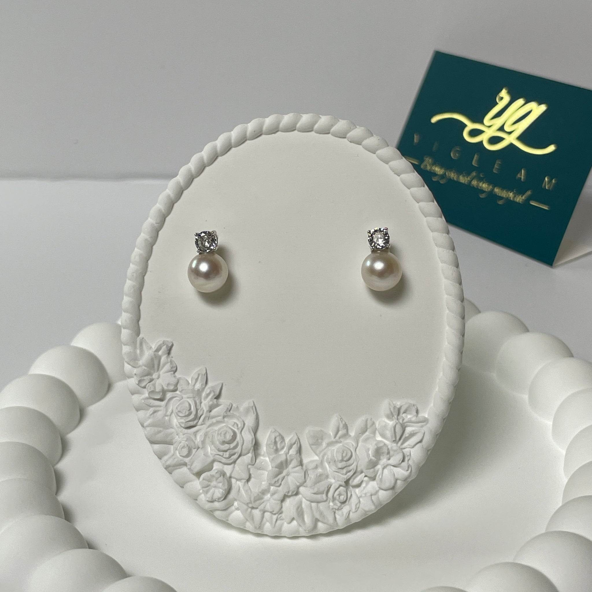 Akoya Pearl Stud Earrings | 7.5–7.6mm · Round · High Luster with Soft Pink Overtone · S925 &amp; Zircon Accents