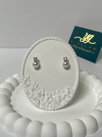 Akoya Pearl Stud Earrings | 7.5–7.6mm · Round · High Luster with Soft Pink Overtone · S925 &amp; Zircon Accents