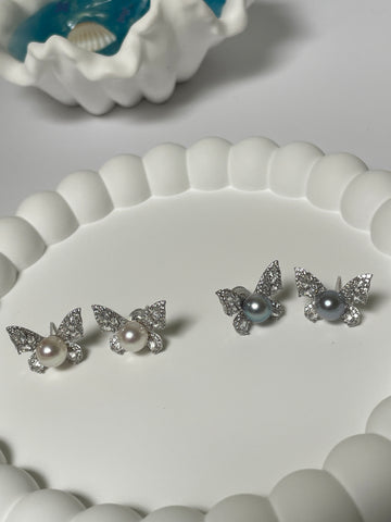 Boucles d'oreilles papillon en argent S925 avec perles Akoya | Design viral · Perles naturelles de 6 à 7 mm · Finition moulée exclusive