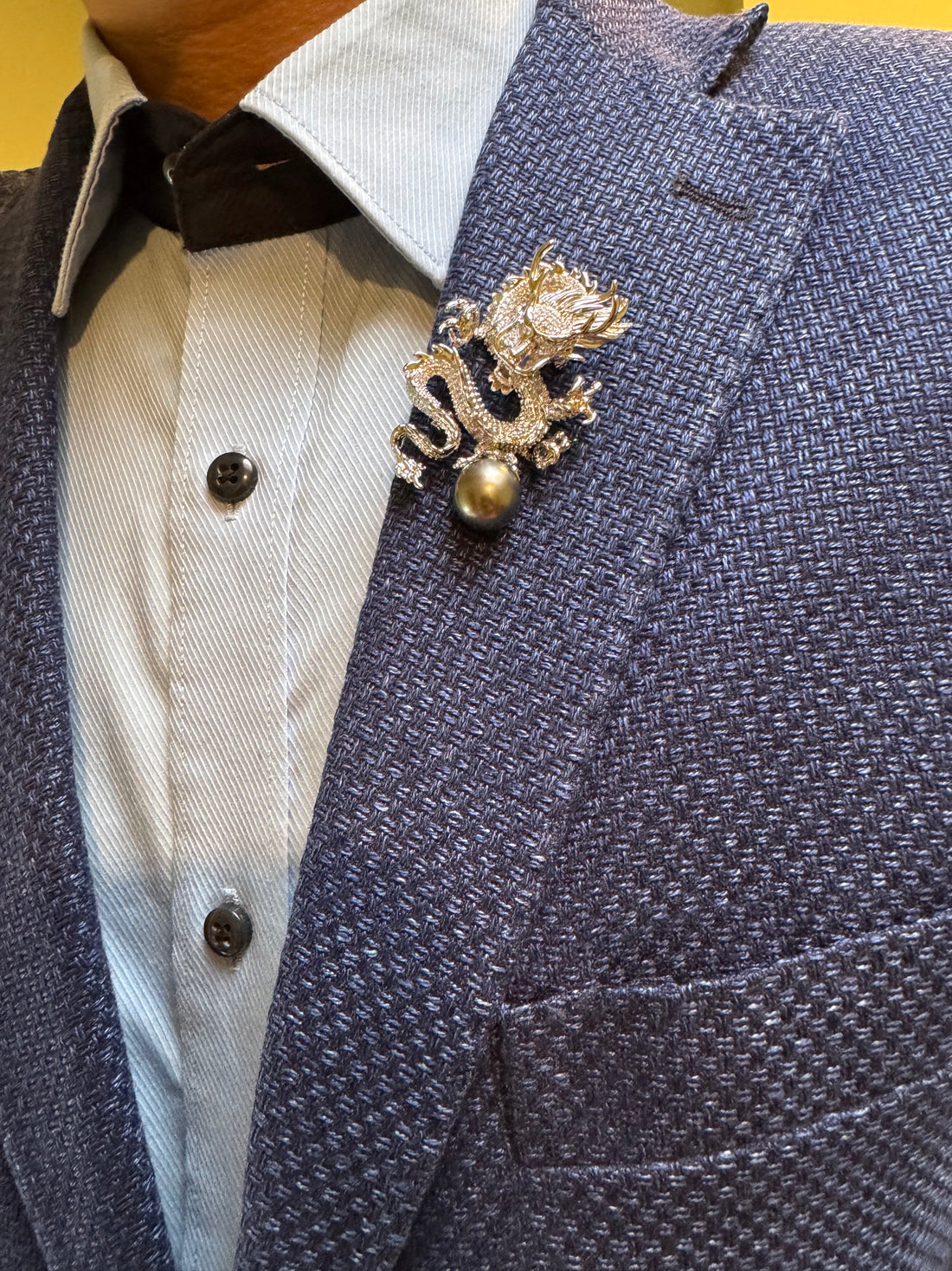 Dragon &amp; Tahitian Pearl Brooch | 11–12mm Drop Pearl · Zircon Accents · Anti-Fading Alloy