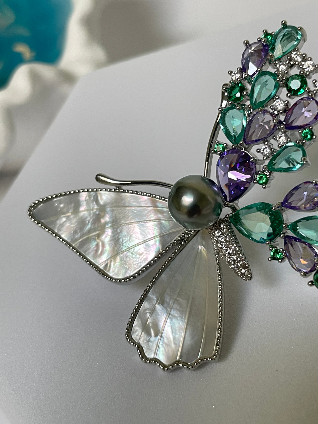 Butterfly Pearl Brooch | 7–10mm Pearls · Mother-of-Pearl &amp; Crystal Wings · S925 Detailing
