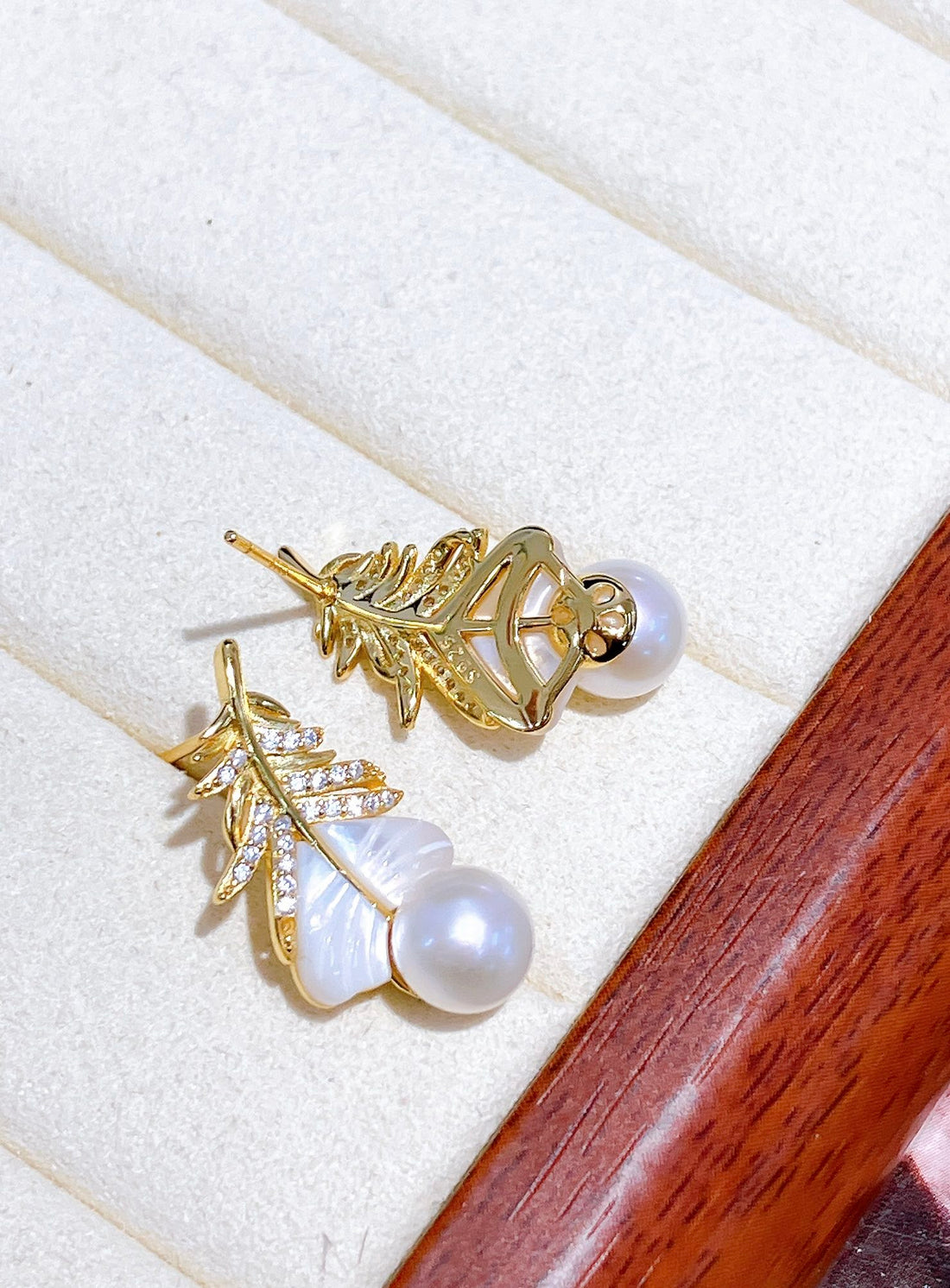 Akoya Pearl Feather Stud Earrings | 7–8mm · Round · High Luster · S925 Sterling Silver
