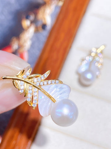 Akoya Pearl Feather Stud Earrings | 7–8mm · Round · High Luster · S925 Sterling Silver