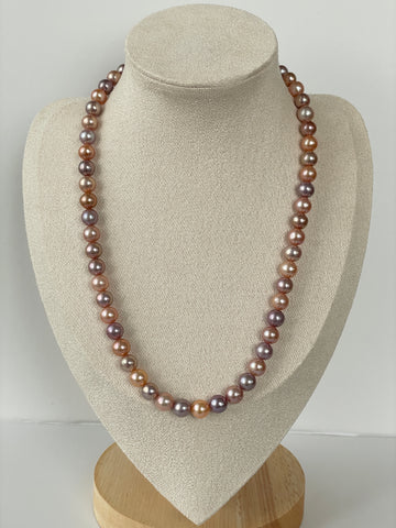 Freshwater Pearl Necklace | 8–9mm · Champagne &amp; Lavender Iridescence · Near-Round · S925 Silver Ingot Clasp · 41–45cm