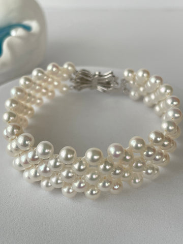 Freshwater Pearl Wide-Band Bracelet | 4–5mm · Round · Bright White Luster · S925 Sterling Silver Clasp · 17.5cm