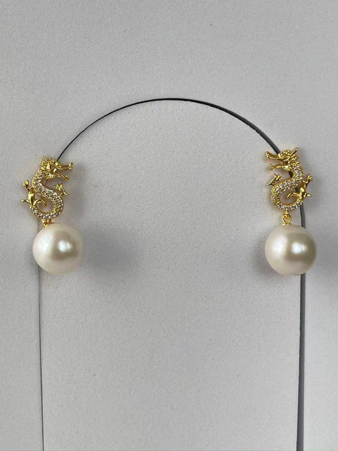 Freshwater Pearl Dragon Earrings | 12–13mm · Round · High Luster · S925 Silver Dragon / Gold-Plated Dragon Designs · Micro-Zircon Detailing