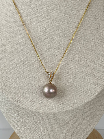 Freshwater Pearl Pendant | 11–12mm · Purple · High Luster · Gold-Plated S925 Silver · Zircon V-Shaped Bail (Pendant Only)