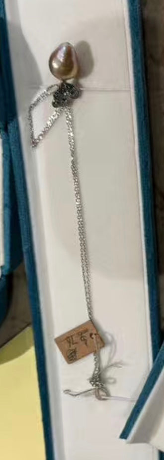 Jas-1 Elongated Iridescent Freshwater Pearl Drop Earrings in S925 Sterling Silver