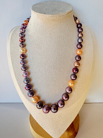 Freshwater Pearl Candy Necklace | 7–8mm to 11–12mm · Near-Round · Natural Multicolor Iridescence · High Luster · S925 Silver Ingot Clasp · 45cm