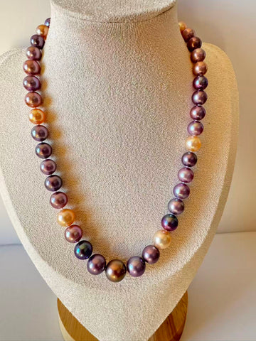 Freshwater Pearl Candy Necklace | 7–8mm to 11–12mm · Round · Natural Multicolor Iridescence · High Luster · 14K Au585 Ingot Clasp · ~43cm