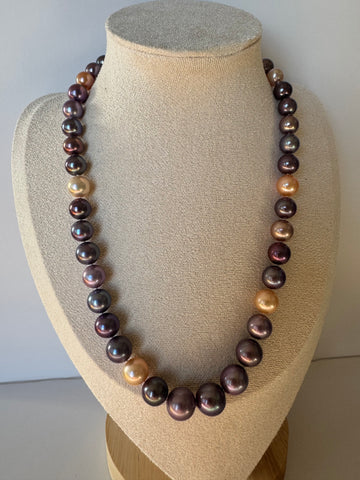 Freshwater Pearl Candy Necklace | 8–9mm to 10–11mm · Near-Round · Natural Multicolor Iridescence · High Luster · S925 Silver Ingot Clasp · ~45cm