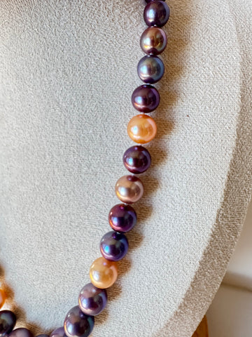 Freshwater Pearl Candy Necklace — 42 Multicolor Pearls · Graduated 8–11mm · S925 Silver Ingot Clasp · 45cm