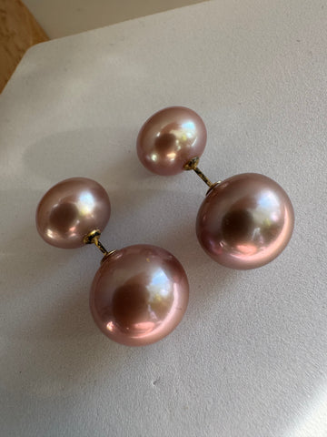 Freshwater Pearl Double-Sided Stud Earrings | Purple High Luster · 11–12mm & 14–15mm · Gold-Plated S925 Silver & Zircon