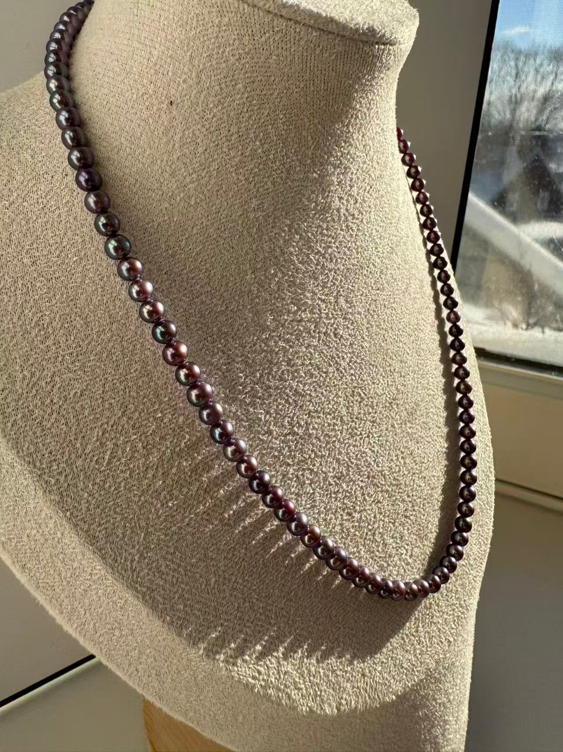 Freshwater Pearl Necklace | 4–5mm · Near-Round · Natural Purple · Iridescent High Luster · S925 Sterling Silver Long Chain · 45cm