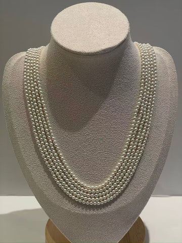 Freshwater Pearl Layered Necklace Set — Five-Strand 3mm Near-Round High-Luster Pearls | S925 Sterling Silver & Zircon | 45–48cm