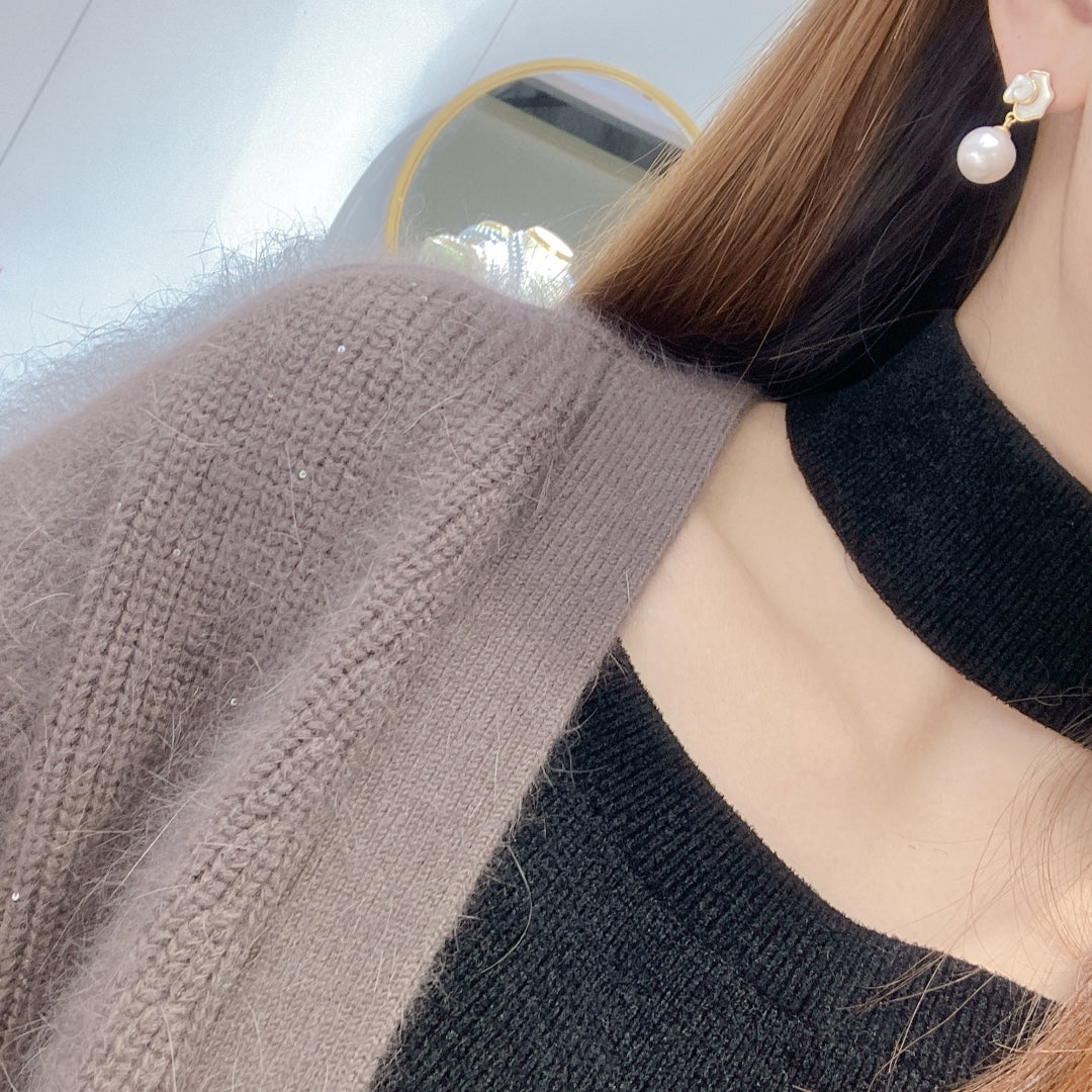 Edison Pearl Earrings with Mother-of-Pearl Inlay | 11–12mm · Round · Strong Luster · S925 Sterling Silver