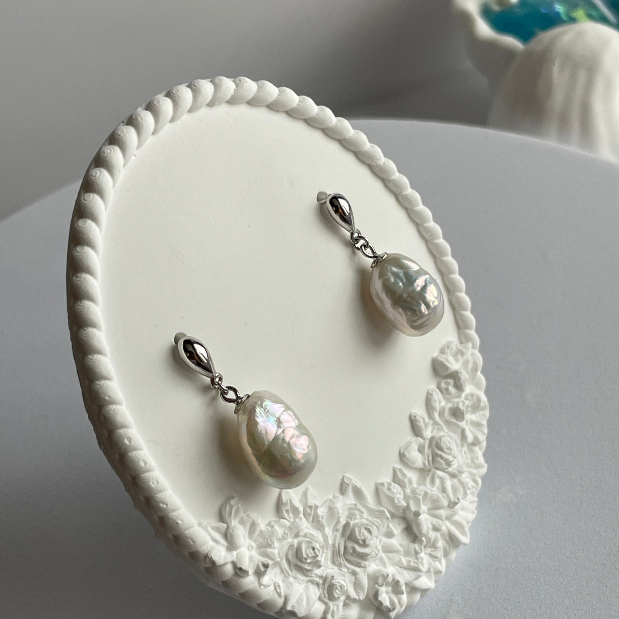 Freshwater Baroque Pearl Drop Earrings | 9–12mm · White Teardrop · Silver-Tone Metal · 26mm Length