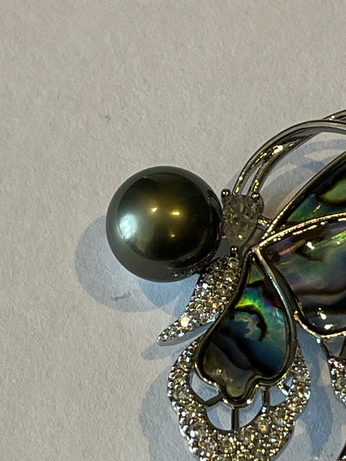 Abalone Shell Butterfly Brooch | Iridescent Wings · Tahitian Pearl Accent