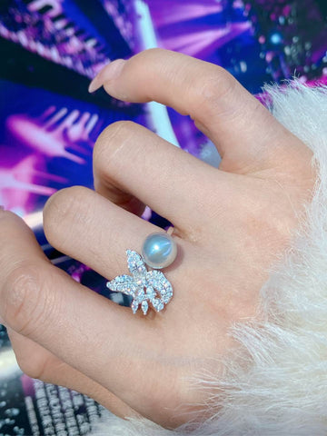 Freshwater Edison Pearl Ring | 11–12mm · White · Near-Round · Zircon & S925 Sterling Silver · Adjustable Band