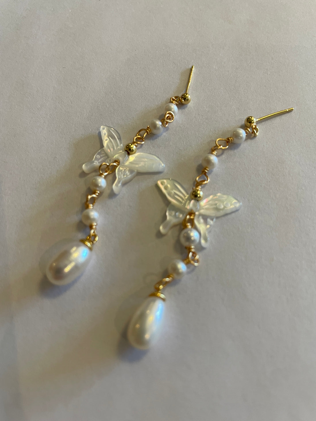 Freshwater Pearl Earrings | 6–7mm Drop · Butterfly Shell Design · Non-Silver Fittings